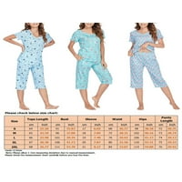 Бомото Жените Секојдневен Пижами Поставува Блузи И Каприс Панталони Со Џебови Лабава Облека За Спиење Салон