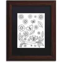 Трговска марка ликовна уметност цвеќиња пеперутки и лисја платно уметност од здраво ангел, црна мат, дрвена рамка