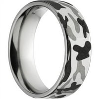 Рамен титаниумски прстен со црно -бел ласерски шема на камо