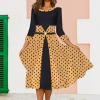 Облечи Жени Фустан Крпеница Боја Појавување На Мека Точка Печати Три четвртини Ракави Облечи До Коленото Должина Тесна Половината
