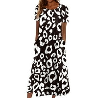 Летни Фустани За Жени Краток Ракав Макси Глуждот Должина Мода Цветни Круг Деколте Фустан Леопард Печатење Л