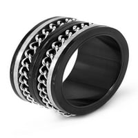 Крајбрежен накит црн позлатен не'рѓосувачки челик двојно ланец Спинер прстен