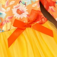 Девојки Фустани Со Долги Ракави Цветни Принтови Танц Партија Мрежа Фустани Големина 5-6Ј