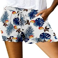 Womenените летни обични шорцеви со цветни ленти за печатење на еластични еластични половини кратки панталони со џеб за улична