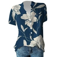 Женски врвови блузи цветни кратки ракави обични дами мода Хенли летен туника врвови сина xl