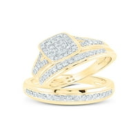 Цврсто 10к жолто злато, неговиот и нејзиниот принцеза исече дијамантски кластер што одговара на двојки три прстени невестински