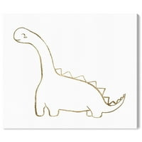 Wynwood Studio Animals Wall Art Canvas Print 'Line Brontosaurus' Dinosaurs - злато, бело