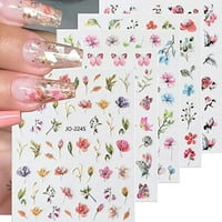 Zoance Flowers Nail Art налепница DACALS, холографски сјај за нокти дизајн налепници за нокти, цветни пролетни нокти декорации