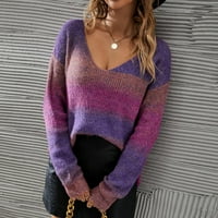 Градиент Виолетова Џемпер Џемпери За Жени Лесни Преголеми В Вратот Џемпер Врвови Долги Ракави Ребрести Плетени Пуловери