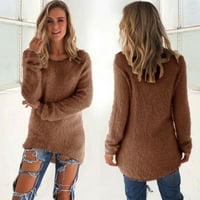џемпер за пуловер за жени бептер обичен о-врат цврсти џемпери со скокач со долги ракави блуза блузи