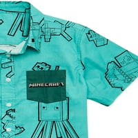 Момци од Minecraft, ткаени кошула со кратки ракави, големини 4-18