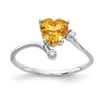 Цврсто 14к бело злато срцев агтрин жолт ноемвриски скапоцен камен со дијамантски прстен со големина на дијамант