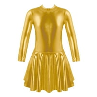 инхзој Деца Девојки Долги Ракави Сјајна Металик Балет Танц Лизгање Фустан Злато 10