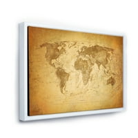 ДизајнАрт „Антички светски мапа x“ гроздобер врамен платно wallид уметност печатење