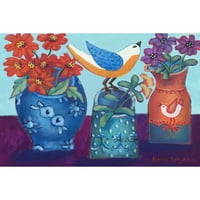 Мармонт Хил Сини и портокалови вазни со печатење на пилиња на платно
