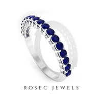 CT Blue Sapphire Band Ring со дијамант, стабилен прстен за жени, Стерлинг сребро, САД 12,00