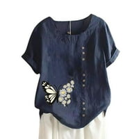 Mafytytpr женски врвови пролетно лето лето лето лето-врат, кратка пеперутка, печатена лабава кошула врвови блуза
