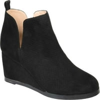 Collectionенска колекција Journee Mylee клин на глуждот Bootle Bootie Black Perforated Fau Suede m