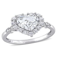 Карат Т.Г.В. Создаден бел сафир и дијамант-акцент 10kt бело злато ореол прстен
