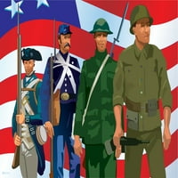 Американски Војници Низ Историјата Патриотска Уметност Печатење Црно Дрво Врамен Постер 20х14