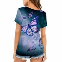 Инлифе Лето Маици Краток Ракав Женска Мода Секојдневен Круг Вратот Пеперутка Дигитален Печатење Краток Ракав Маица Врвот Блуза