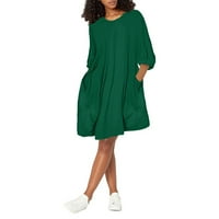 Женски фустани кратки долги ракави мини печатено летно тркалење на деколтето зелено л