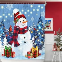 Божиќна Завеса За Туширање, Црвен И Црн Бивол Кариран Снешко Елка Снег Ноќ Снегулка Светлина Божиќна Туш Завеса За Домашна Бања